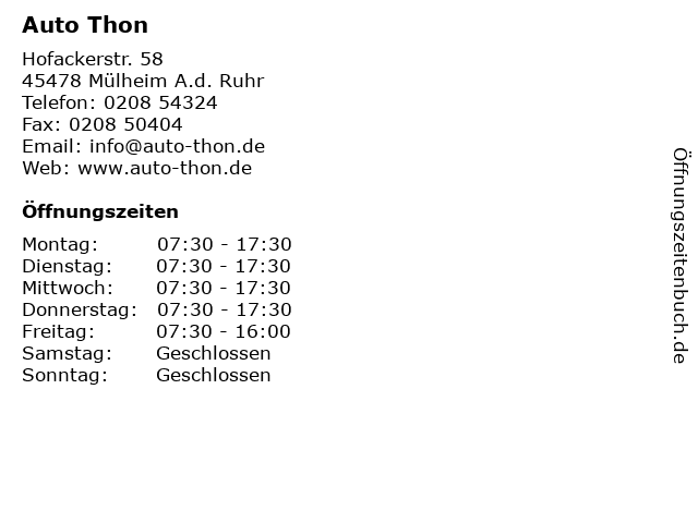 Auto Thon in Mülheim A.d. Ruhr: Adresse und Öffnungszeiten