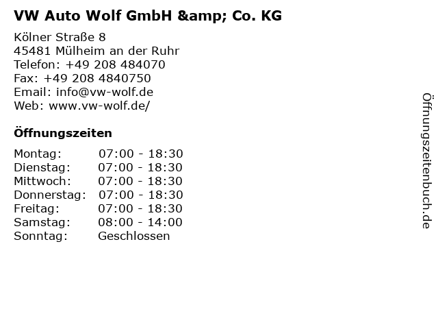 Auto Wolf GmbH & Co. KG in Mülheim An Der Ruhr: Adresse und Öffnungszeiten