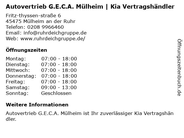 Autovertrieb G.E.C.A. GmbH (Schautag) in Mülheim An Der Ruhr: Adresse und Öffnungszeiten