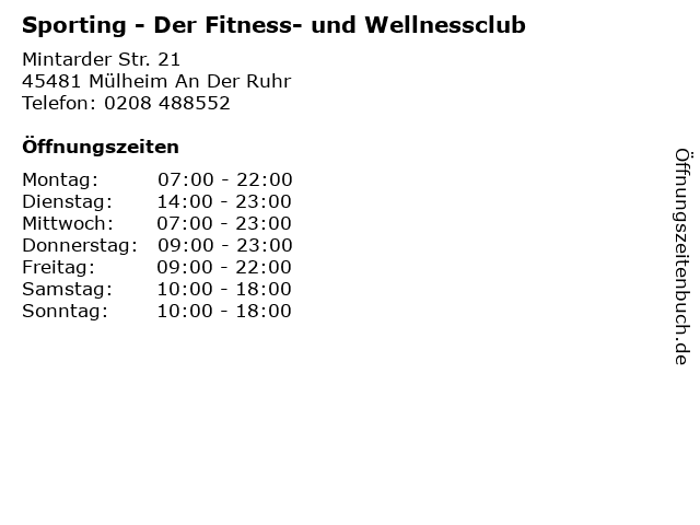 Sporting - Der Fitness- und Wellnessclub in Mülheim An Der Ruhr: Adresse und Öffnungszeiten