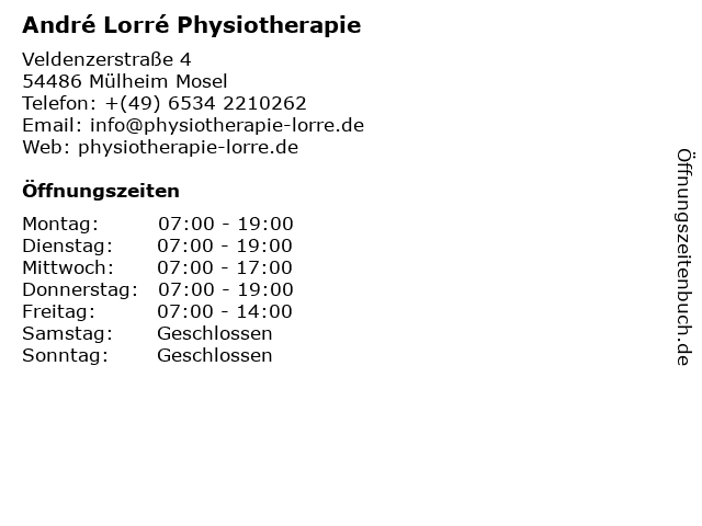 André Lorré Physiotherapie in Mülheim Mosel: Adresse und Öffnungszeiten