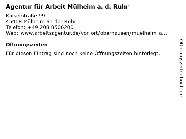 Agentur für Arbeit Mülheim a. d. Ruhr in Mülheim an der Ruhr: Adresse und Öffnungszeiten