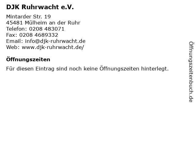 DJK Ruhrwacht e.V. in Mülheim an der Ruhr: Adresse und Öffnungszeiten