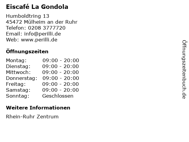 Eiscafé La Gondola in Mülheim an der Ruhr: Adresse und Öffnungszeiten
