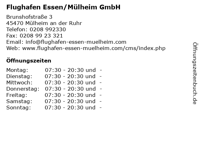 Flughafen Essen/Mülheim GmbH in Mülheim an der Ruhr: Adresse und Öffnungszeiten
