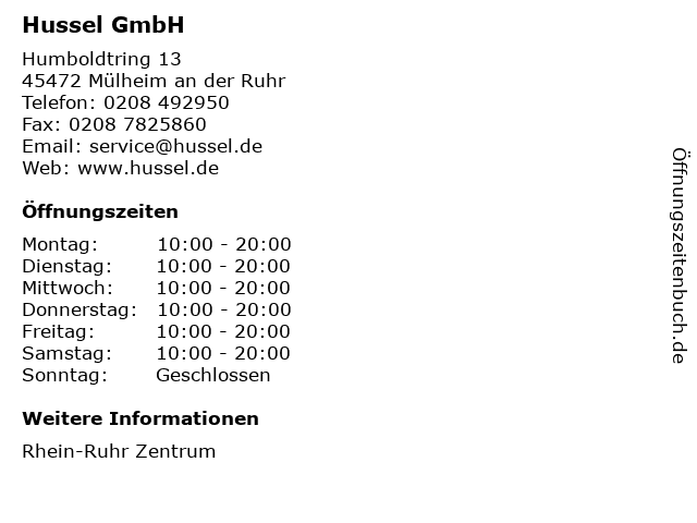 Hussel GmbH in Mülheim an der Ruhr: Adresse und Öffnungszeiten