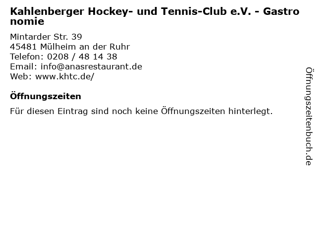 Kahlenberger Hockey- und Tennis-Club e.V. - Gastronomie in Mülheim an der Ruhr: Adresse und Öffnungszeiten
