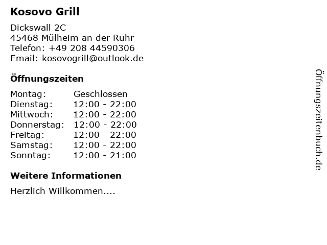 Kosovo Grill in Mülheim an der Ruhr: Adresse und Öffnungszeiten