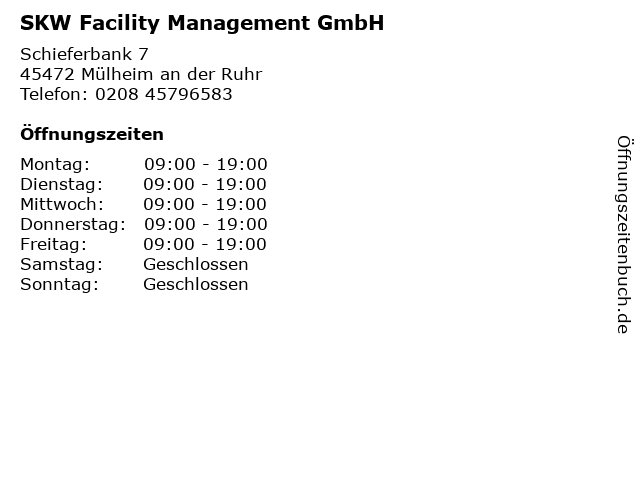 SKW Facility Management GmbH in Mülheim an der Ruhr: Adresse und Öffnungszeiten
