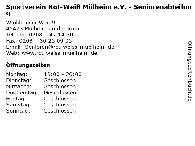 Sportverein Rot-Weiß Mülheim e.V. - Seniorenabteilung in Mülheim an der Ruhr: Adresse und Öffnungszeiten