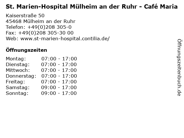 St. Marien-Hospital Mülheim an der Ruhr - Café Maria in Mülheim an der Ruhr: Adresse und Öffnungszeiten