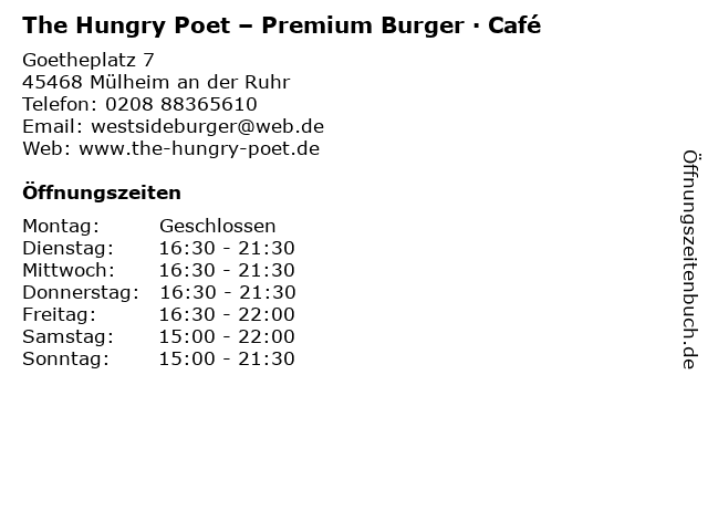 The Hungry Poet – Premium Burger · Café in Mülheim an der Ruhr: Adresse und Öffnungszeiten
