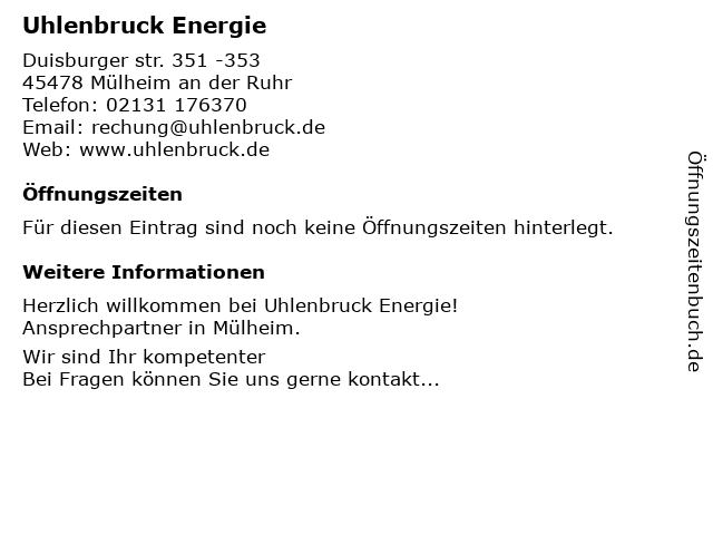 Uhlenbruck Energie in Mülheim an der Ruhr: Adresse und Öffnungszeiten