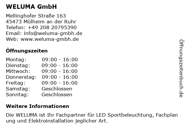 WELUMA GmbH in Mülheim an der Ruhr: Adresse und Öffnungszeiten