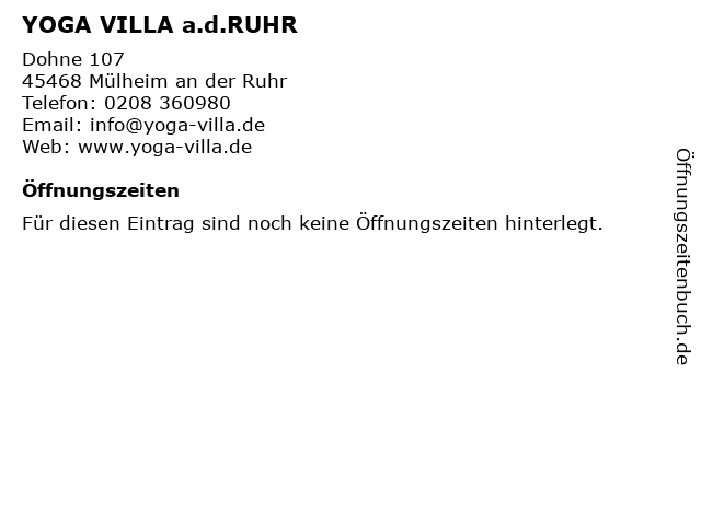 YOGA VILLA a.d.RUHR in Mülheim an der Ruhr: Adresse und Öffnungszeiten