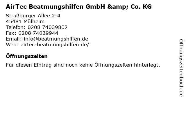 AirTec Beatmungshilfen GmbH & Co. KG in Mülheim: Adresse und Öffnungszeiten