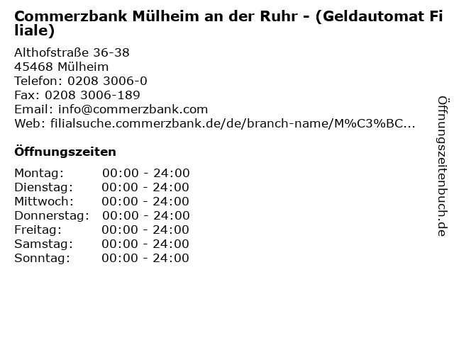 Commerzbank Mülheim an der Ruhr - (Geldautomat Filiale) in Mülheim: Adresse und Öffnungszeiten