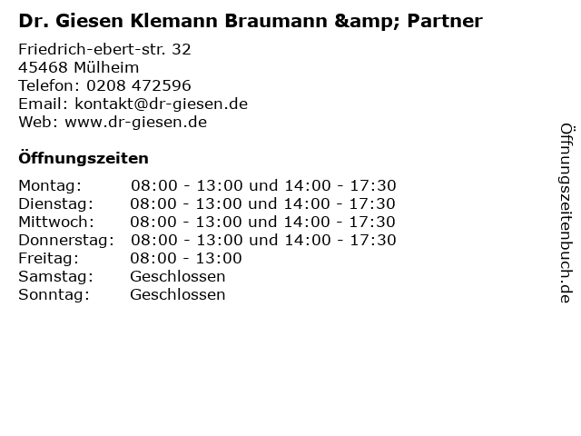 Dr. Giesen, Klemann Braumann & Partner in Mülheim: Adresse und Öffnungszeiten