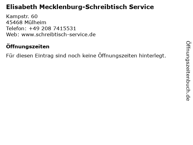 Elisabeth Mecklenburg-Schreibtisch Service in Mülheim: Adresse und Öffnungszeiten