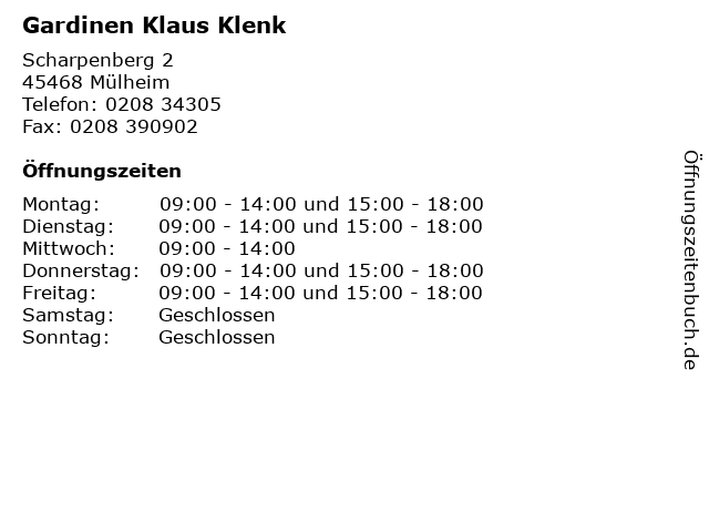 Gardinen Klaus Klenk in Mülheim: Adresse und Öffnungszeiten