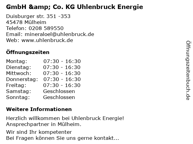 GmbH & Co. KG Uhlenbruck Energie in Mülheim: Adresse und Öffnungszeiten