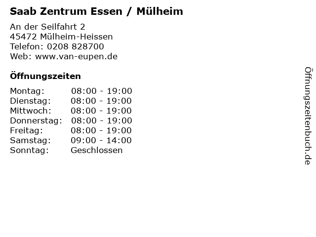 Saab Zentrum Essen / Mülheim in Mülheim-Heissen: Adresse und Öffnungszeiten