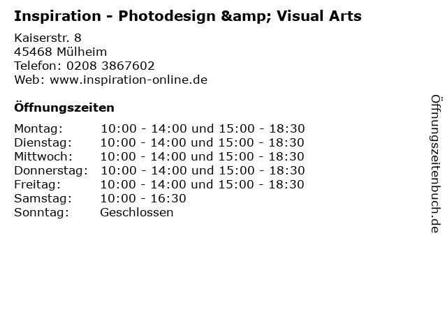 Inspiration - Photodesign & Visual Arts in Mülheim: Adresse und Öffnungszeiten