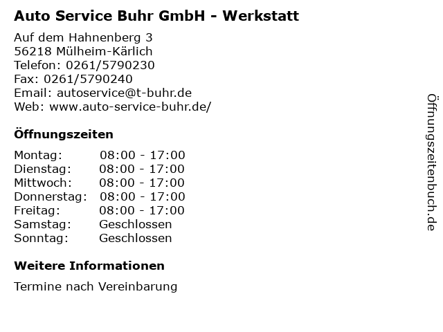 Auto Service Buhr GmbH - Werkstatt in Mülheim-Kärlich: Adresse und Öffnungszeiten