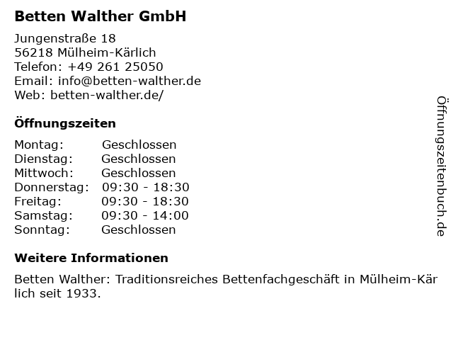 á… Offnungszeiten Betten Walther Gmbh Bettfedernreinigung Jungenstr 18 In Mulheim Karlich