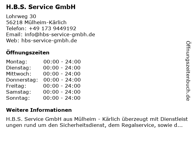 H.B.S. Service GmbH in Mülheim-Kärlich: Adresse und Öffnungszeiten