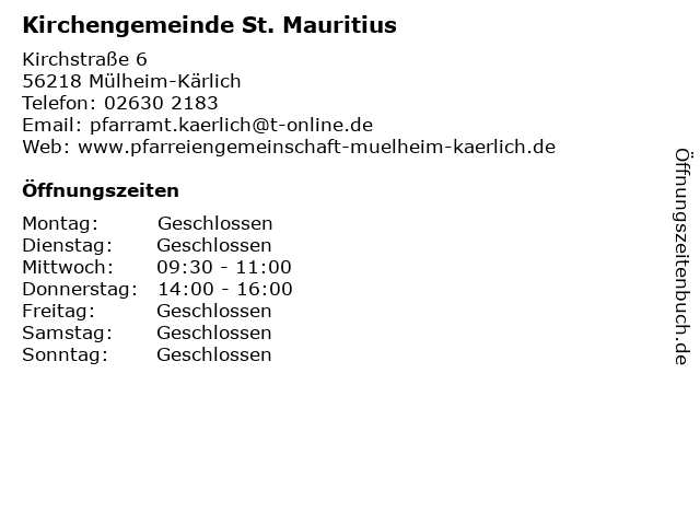 Kirchengemeinde St. Mauritius in Mülheim-Kärlich: Adresse und Öffnungszeiten