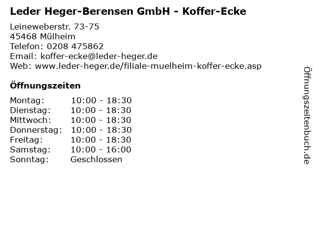 Leder Heger-Berensen GmbH - Koffer-Ecke in Mülheim: Adresse und Öffnungszeiten
