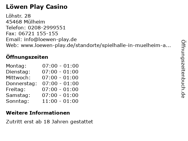 Löwen Play Casino in Mülheim: Adresse und Öffnungszeiten