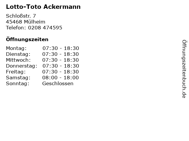 Lotto-Toto Ackermann in Mülheim: Adresse und Öffnungszeiten