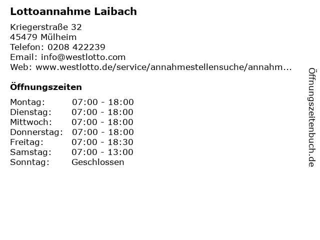 Lottoannahme Laibach in Mülheim: Adresse und Öffnungszeiten