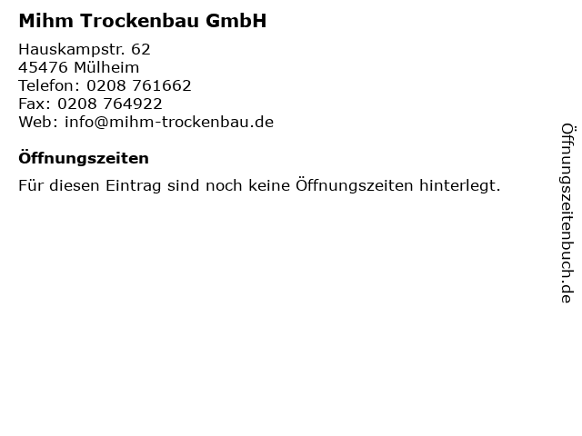 Mihm Trockenbau GmbH in Mülheim: Adresse und Öffnungszeiten