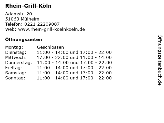 Rhein-Grill-Köln in Mülheim: Adresse und Öffnungszeiten