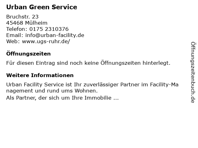 Urban Green Service in Mülheim: Adresse und Öffnungszeiten