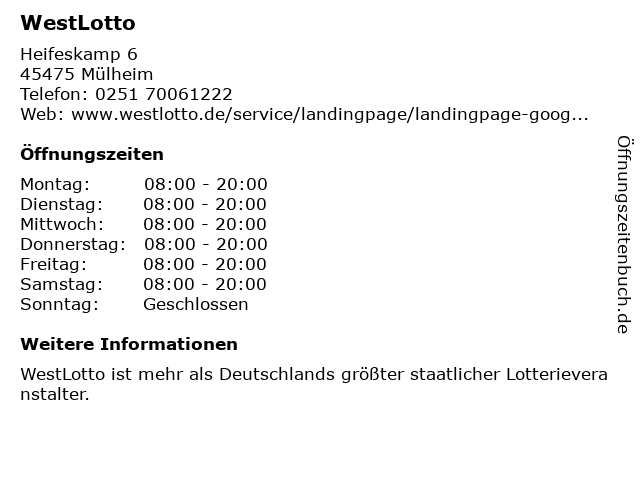 WestLotto in Mülheim: Adresse und Öffnungszeiten