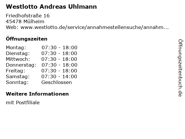 Westlotto Andreas Uhlmann in Mülheim: Adresse und Öffnungszeiten
