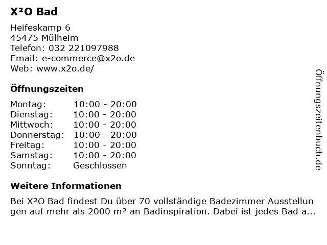 X²O Bäder-Showroom in Mülheim: Adresse und Öffnungszeiten
