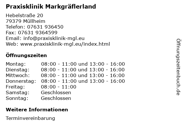 Praxisklinik Markgräflerland in Müllheim: Adresse und Öffnungszeiten