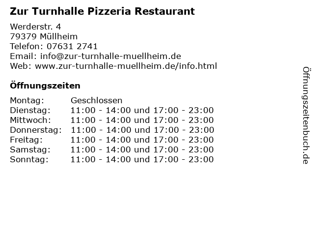 Zur Turnhalle Pizzeria Restaurant in Müllheim: Adresse und Öffnungszeiten