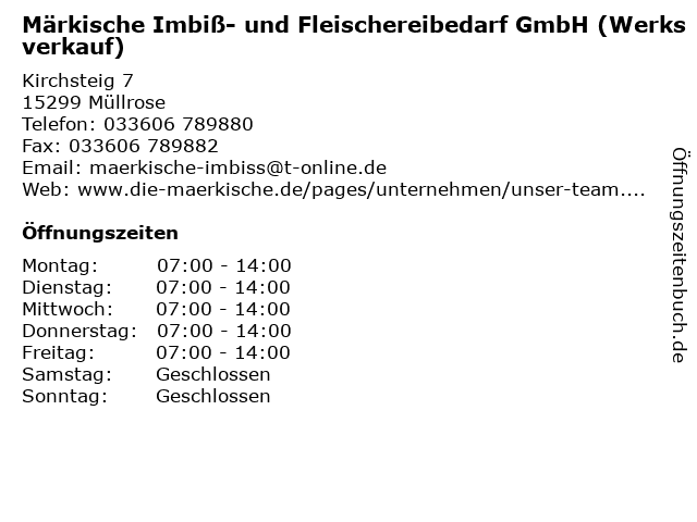 Märkische Imbiß- und Fleischereibedarf GmbH (Werksverkauf) in Müllrose: Adresse und Öffnungszeiten