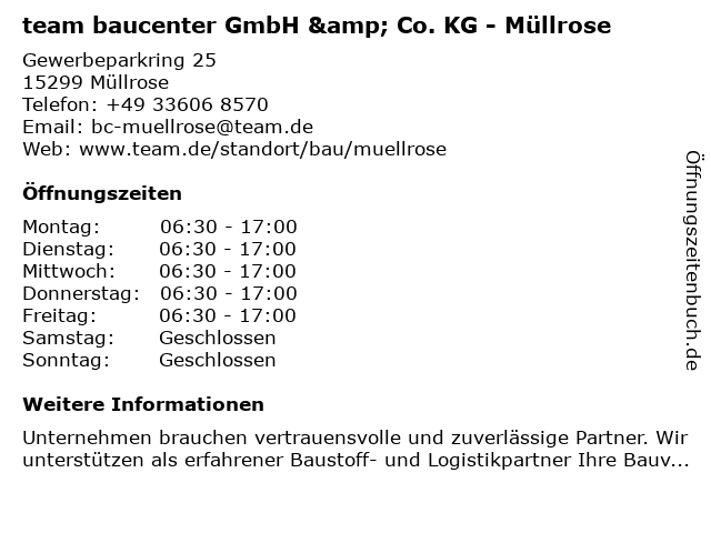 team baucenter GmbH & Co. KG in Müllrose: Adresse und Öffnungszeiten