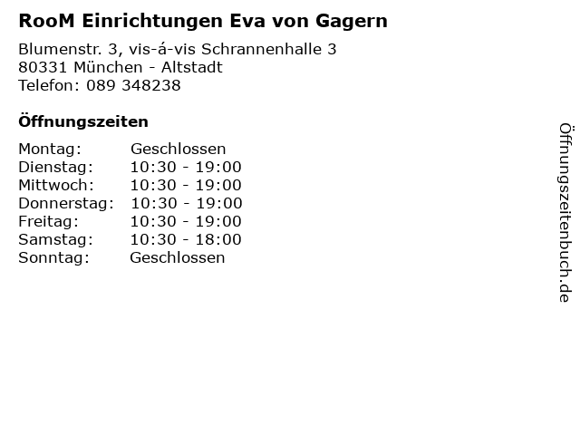RooM Einrichtungen Eva von Gagern in München - Altstadt: Adresse und Öffnungszeiten