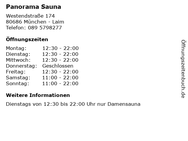 Panorama Sauna in München - Laim: Adresse und Öffnungszeiten