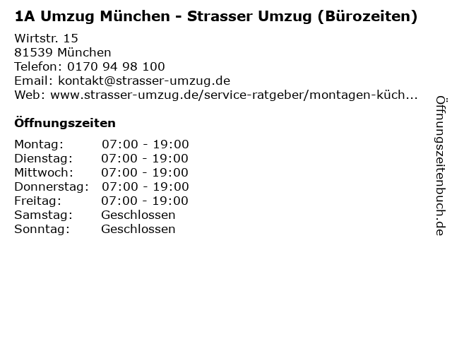 1A Umzug München - Strasser Umzug (Bürozeiten) in München: Adresse und Öffnungszeiten
