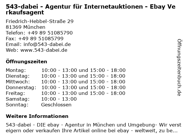 543-dabei - Agentur für Internetauktionen - Ebay Verkaufsagent in München: Adresse und Öffnungszeiten