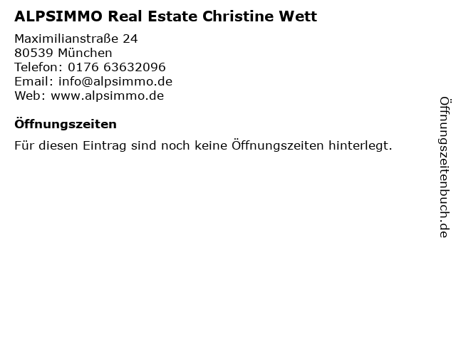 ALPSIMMO Real Estate Christine Wett in München: Adresse und Öffnungszeiten